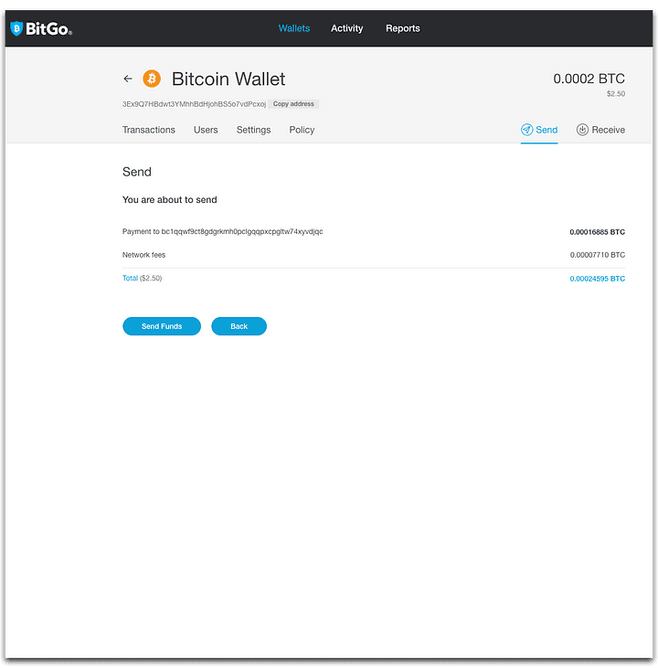 Confirm transaction details. Select “Send Funds”