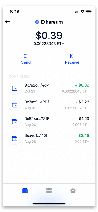 From the main screen, select the desired cryptocurrency and select “Send”