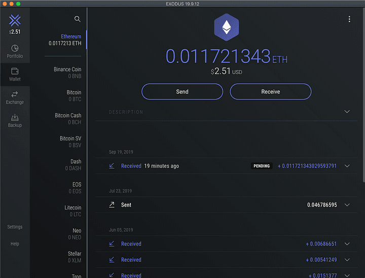 From the “Wallet” tab, select the desired cryptocurrency, select “Send”